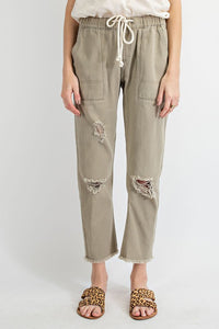 1141- Faded Olive Ripped & Distressed Boyfriend Pants