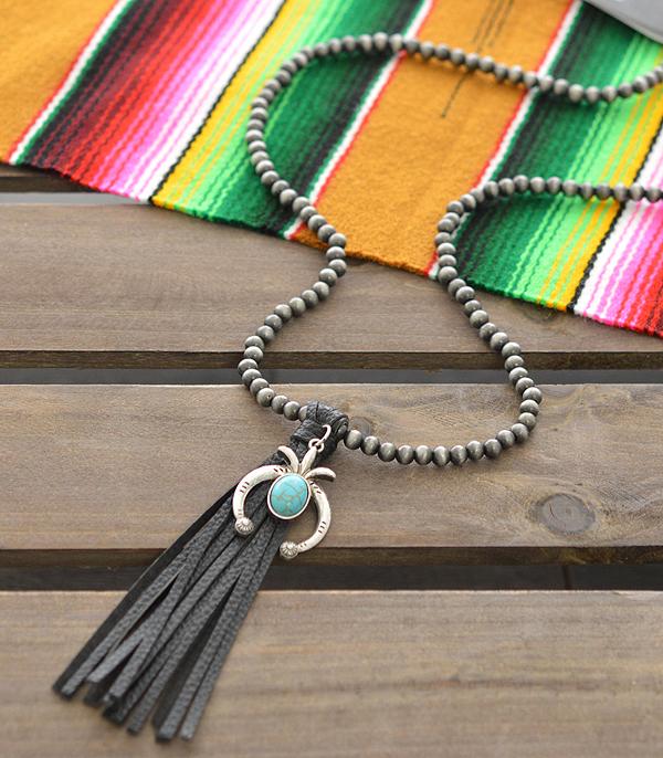 7073- Leopard Tassel Necklace w/ Turquoise Tassel