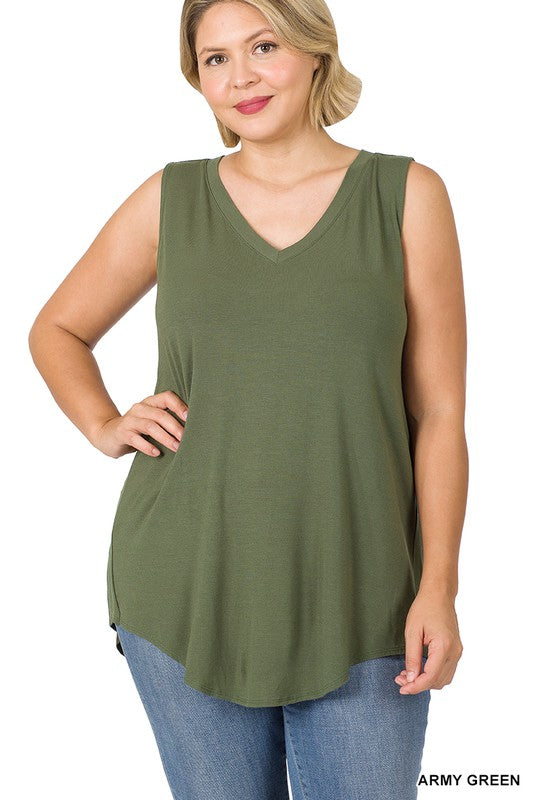 1820- Army Green V-Neck Lightweight Tank Top