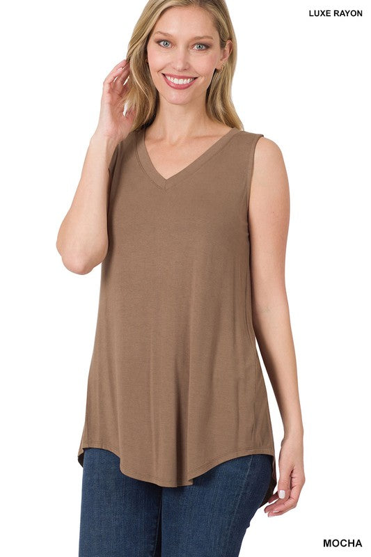 1217- Mocha Light Weight V-Neck Tank Top