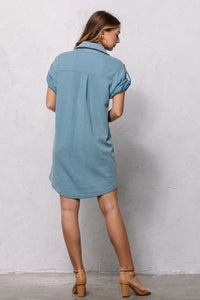 1884- Washed Blue Waffle Henley Dress