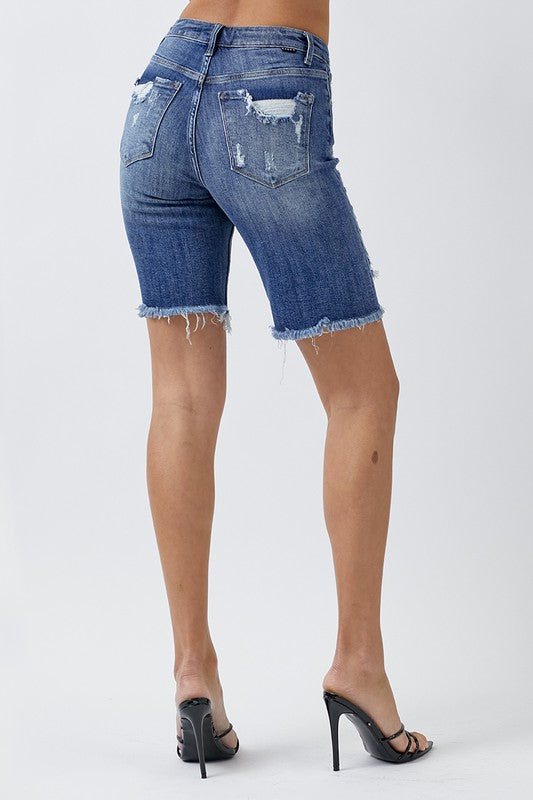 531- Medium Wash High-Rise Bermuda Shorts w/ Light Distressing