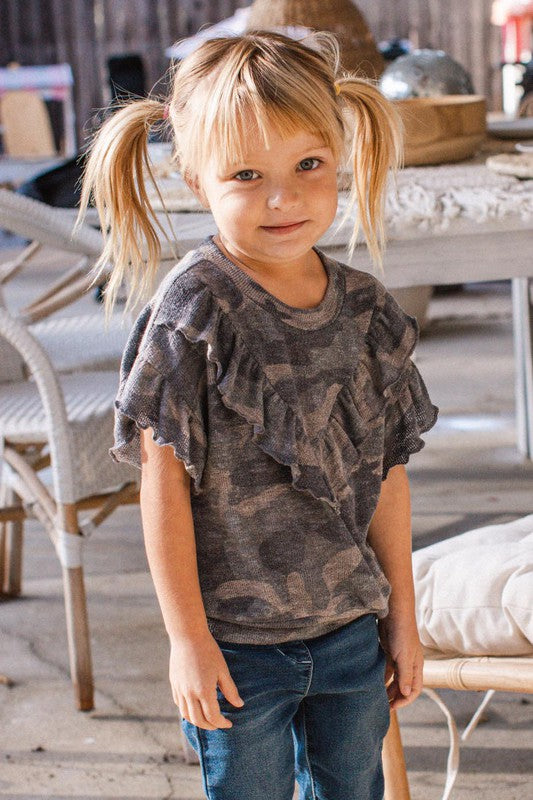 253- Kids Camo Ruffle Chevron Top