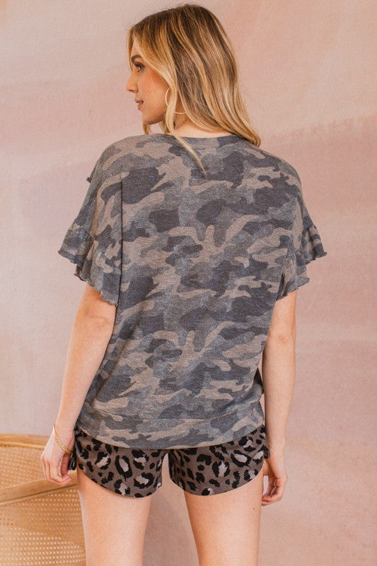 254- Camo Ruffle Chevron Top