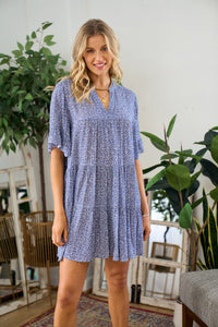 1812- Blue Spotted Printed Tier Dress