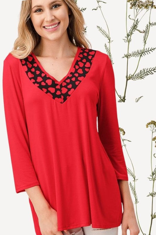 115- Red Top w/ Heart Neckline Detail