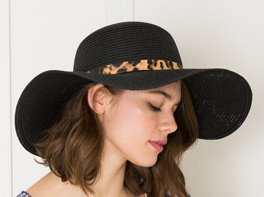 464- Black w/ Leopard Belt Floppy Hat