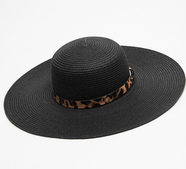 464- Black w/ Leopard Belt Floppy Hat