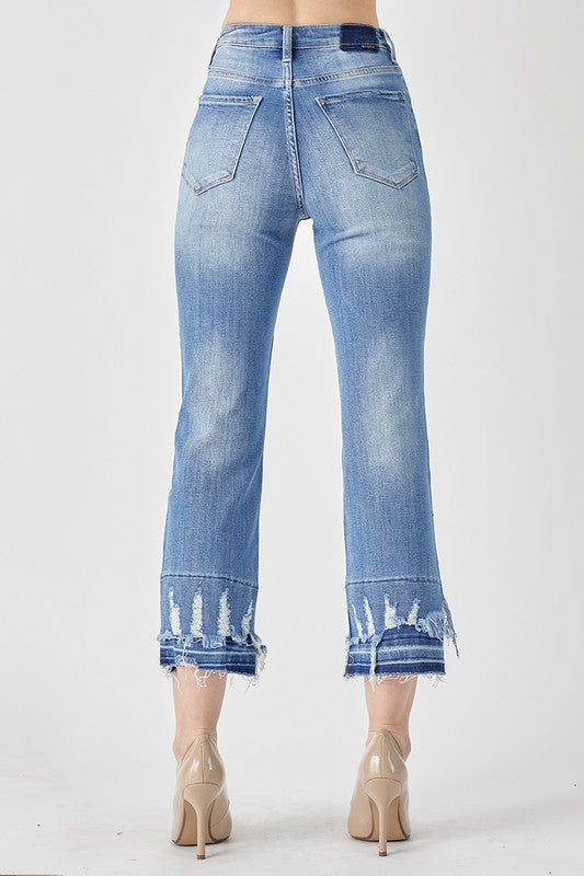 6723- Medium Wash High Rise Straight Crop Jeans