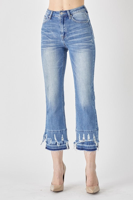 6723- Medium Wash High Rise Straight Crop Jeans