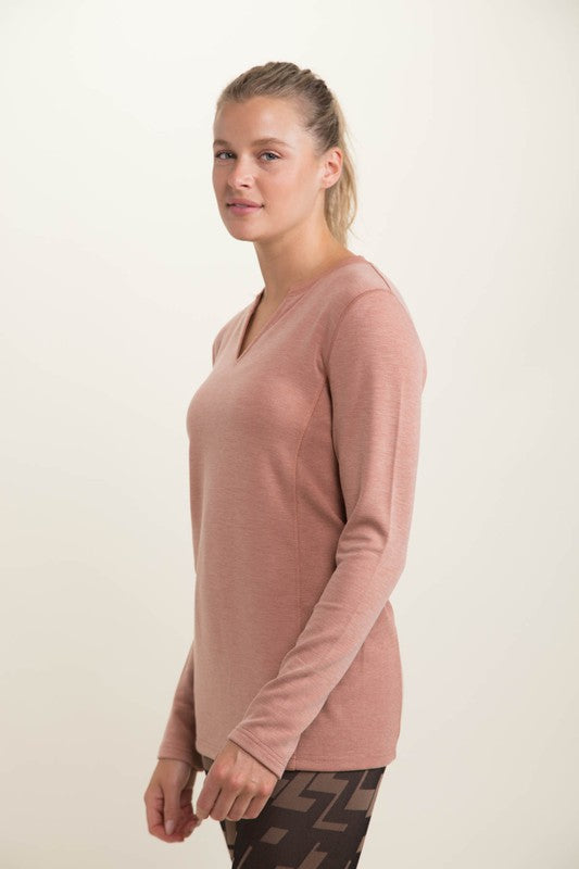 560- Mono B Salmon Long Sleeve Top w/ Raw Hem