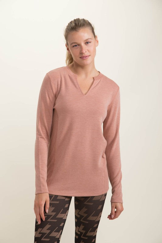 560- Mono B Salmon Long Sleeve Top w/ Raw Hem