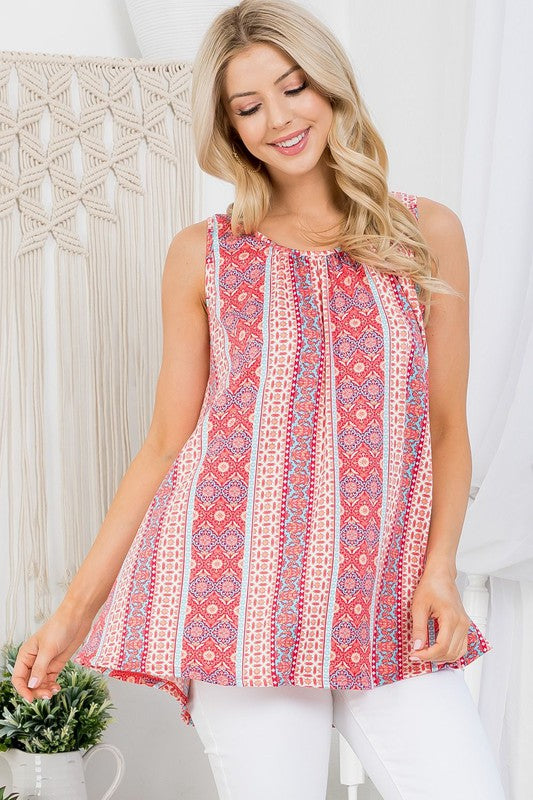 761- Coral Pattern Boho Tank Top