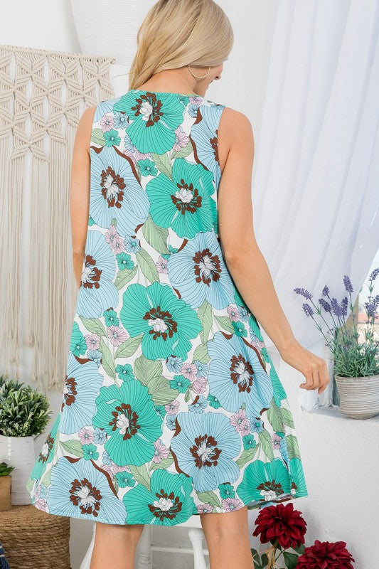 936- Mint & Green Floral Print Tank Dress