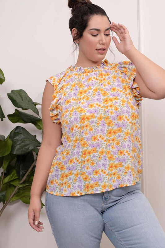 386- Purple & Orange Floral Top