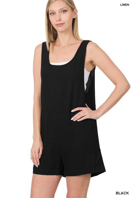 1807- Black Linen Romper