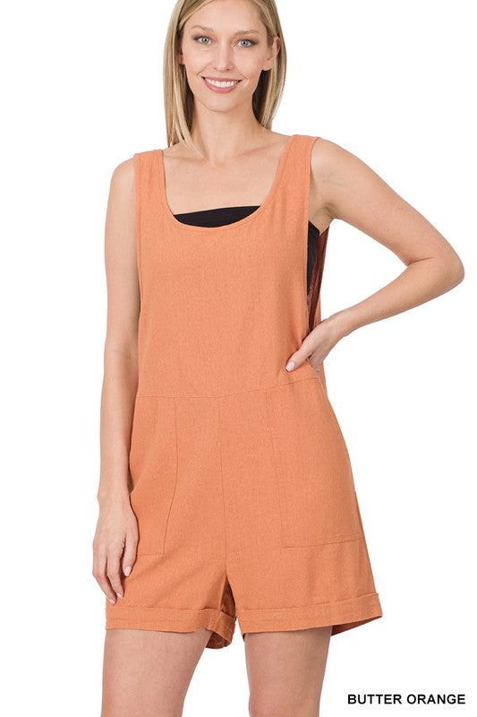 1806- Butter Orange Linen Romper