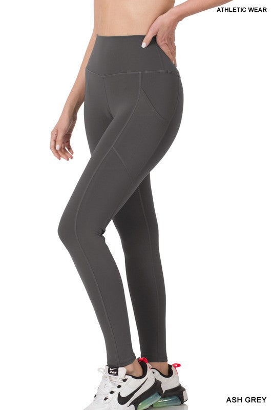 848- Ash Gray Double Pocket Full Length Athletic Leggings