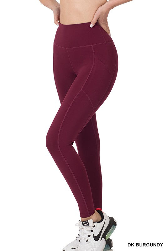 850- Dark Burgundy Pocket Full Length Athletic Leggings