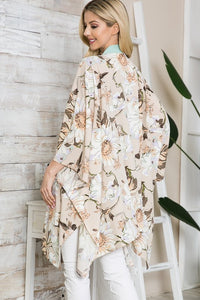 1153- Nude Lily Floral Kimono