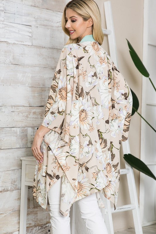 1153- Nude Lily Floral Kimono