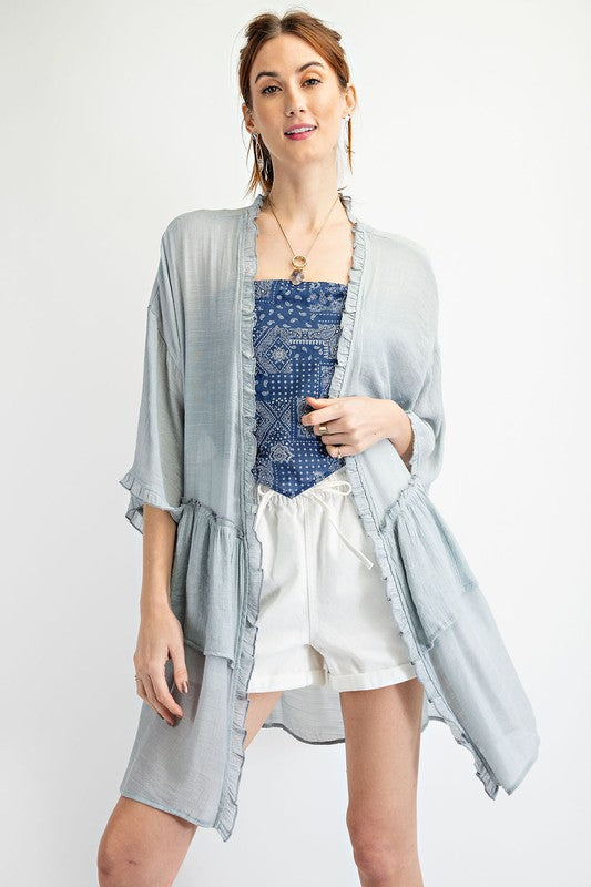 6395- Blue Grey Ruffle Cardigan