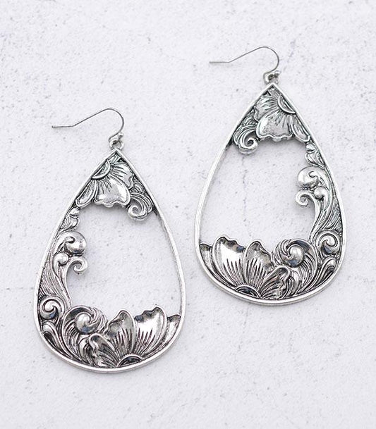 7066- Silver Western Tool Teardrop Earring