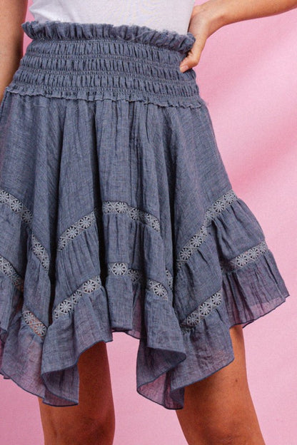 1906- Denim Lace Trimmed Skirt