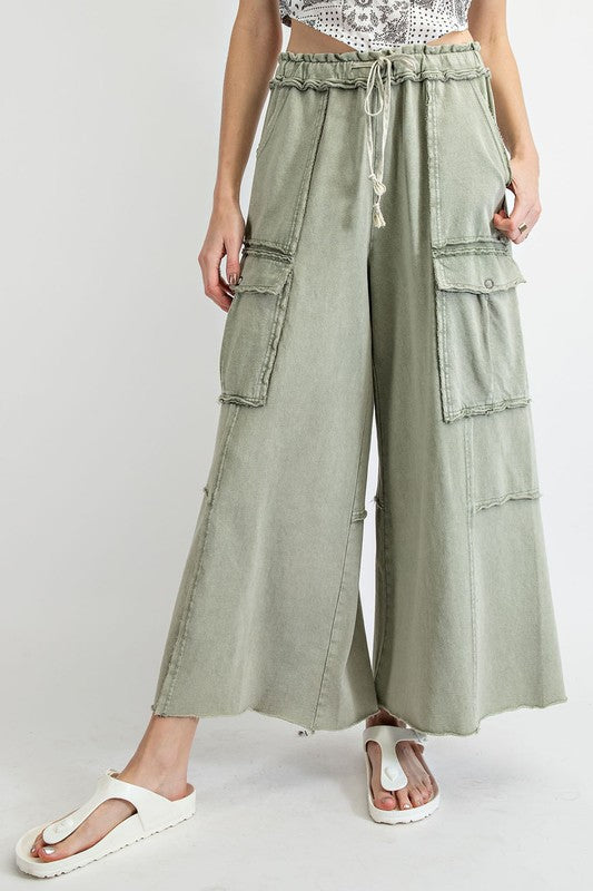 1631- Faded Olive Cargo Pull On Pants