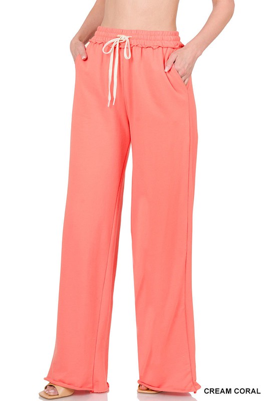 1417- Cream Coral French Terry Drawstring Lounge Pants