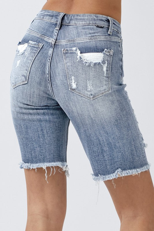 1594- Light Wash Bermuda Distressed Shorts