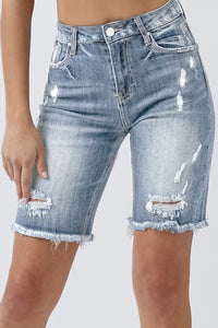 1594- Light Wash Bermuda Distressed Shorts