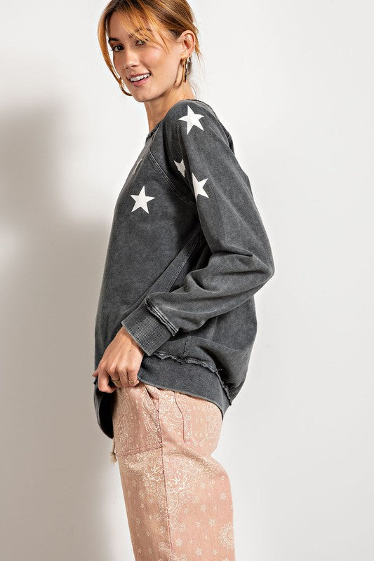 1961- Smoke Star Printed Detail French Terry Sweatshirt