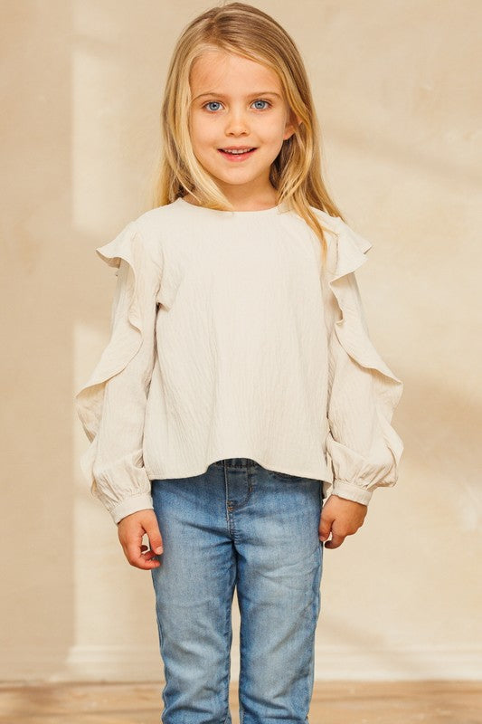 6652- Oatmeal Long Sleeve Blouse w/ Ruffle [MOMMY & ME]