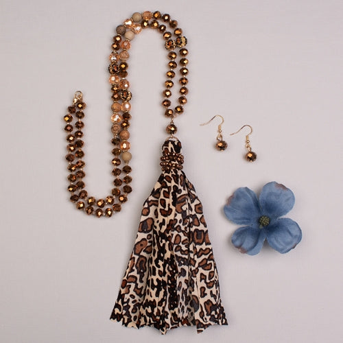 980- Brown Leopard Tassel Necklace