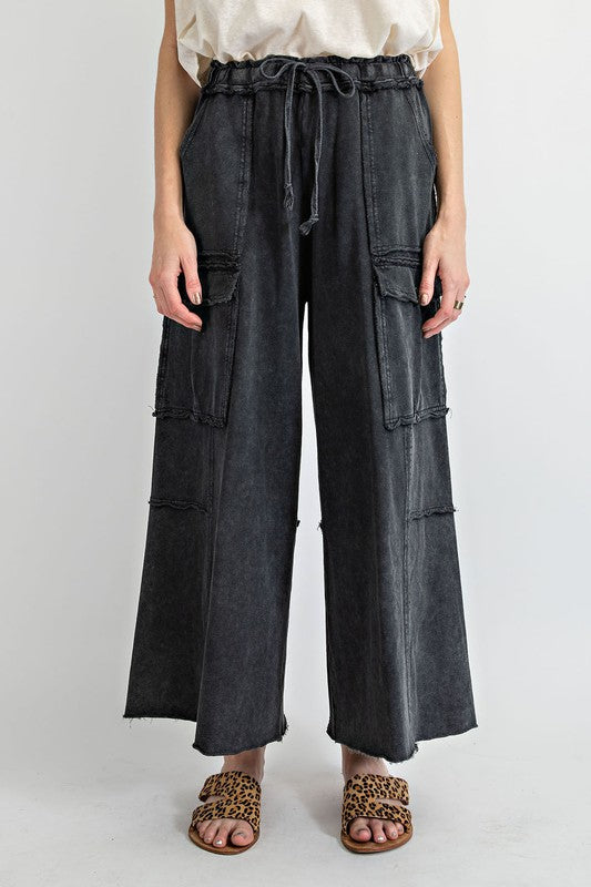 6708- Black Cargo Pull On Pants