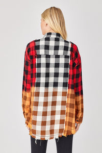 6672- Contrast Ombre Oversized Long Button Down Shirt