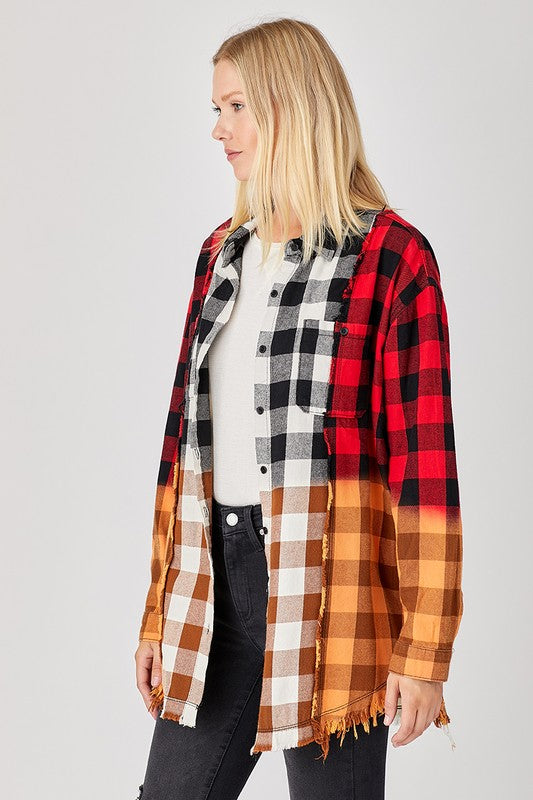 6672- Contrast Ombre Oversized Long Button Down Shirt