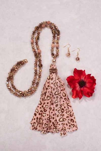 6814- Rose Gold Leopard Print Tassel Necklace