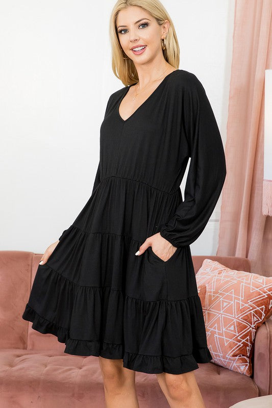 7940- Black Tier Long Sleeve w/ Cuff Wrist Dress