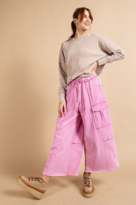 7269- Bubble Gum Cargo Pull On Pants