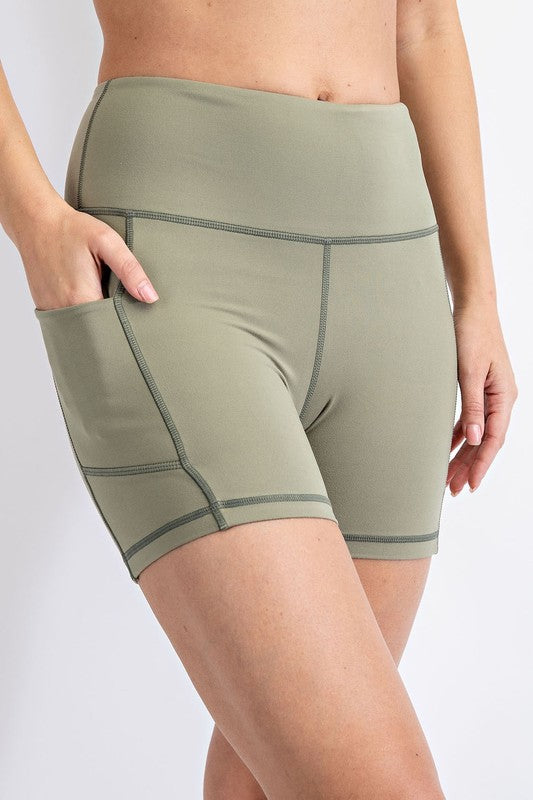 7817- Rosemary Green 4in Double Pocket Biker Shorts