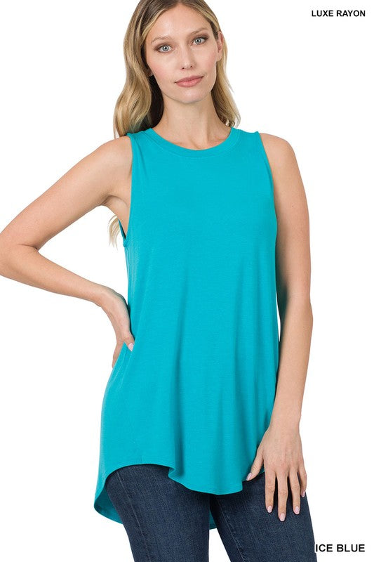 7635- Ice Blue Sleeveless High Low Tank Top