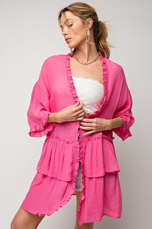 8026- Hot Pink Ruffle Cardigan