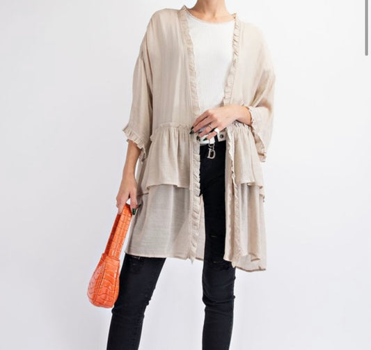 1660- Natural Ruffle Cardigan