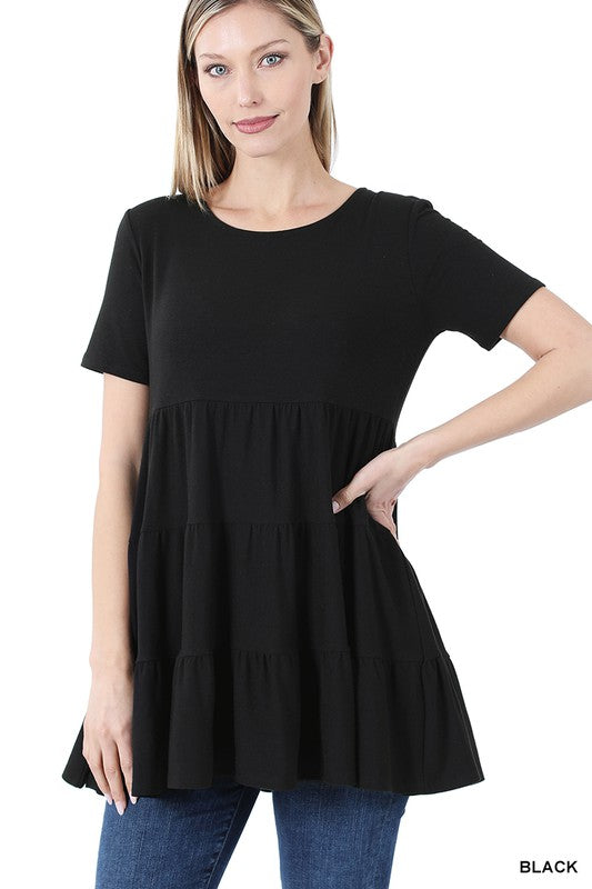 517- Black Tier Short Sleeve Top