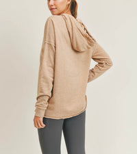 1665- Wheat Sprinkle Relaxed Fit Hooded Top