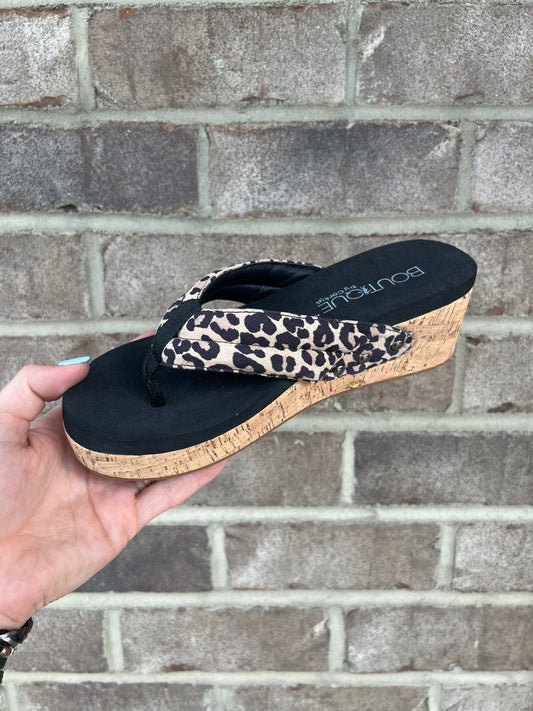 7807- Leopard Wish Wedge Flip Flop by Corkys