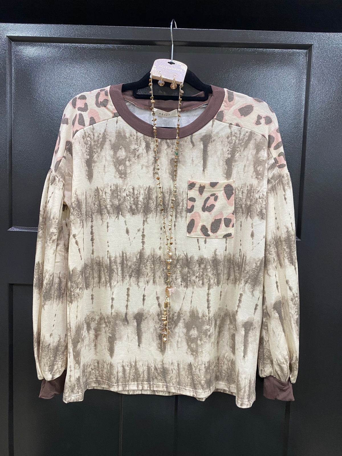 289- Tie Dye w/ Leopard Print Long Sleeve Top