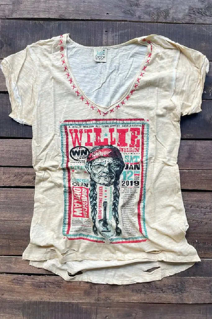 6718- Willie Tea Stain Distressed Graphic Tee